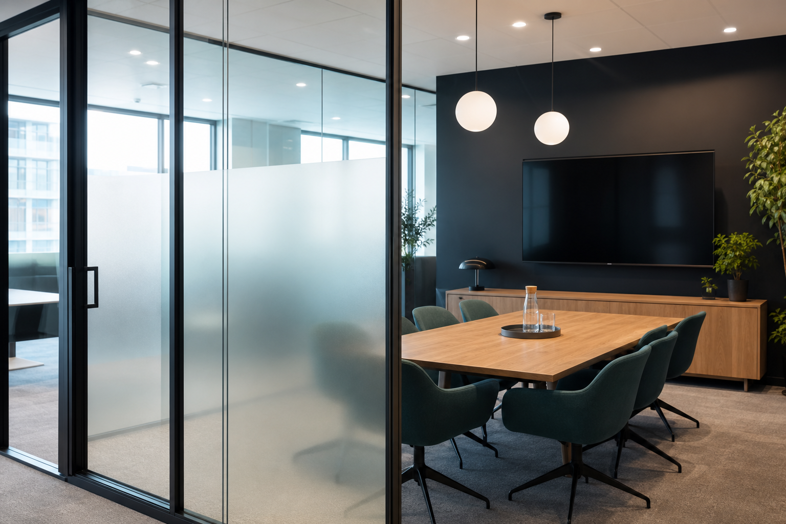 Sala de reuniones con privacidad en cristal